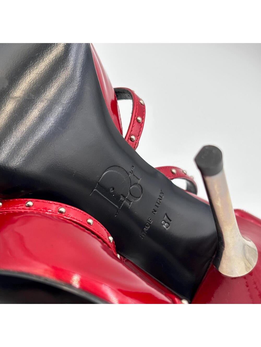 Christian Dior by John Galliano Red Patent Studded Pumps Size 37 - Picture 6 of 6